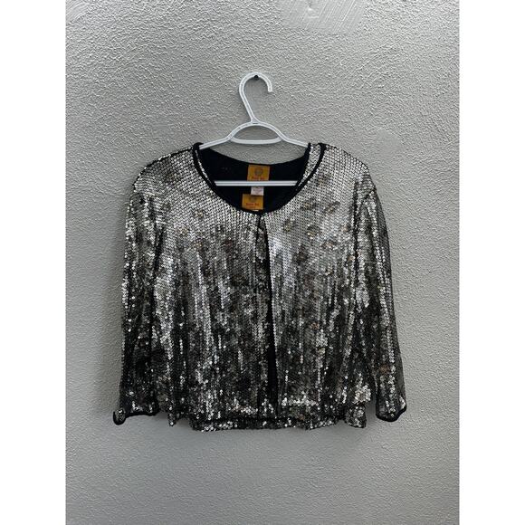 Ruby Rd. Womens Jacket & Tank Top Petite Medium Gold Sequin Animal Print - Picture 1 of 13